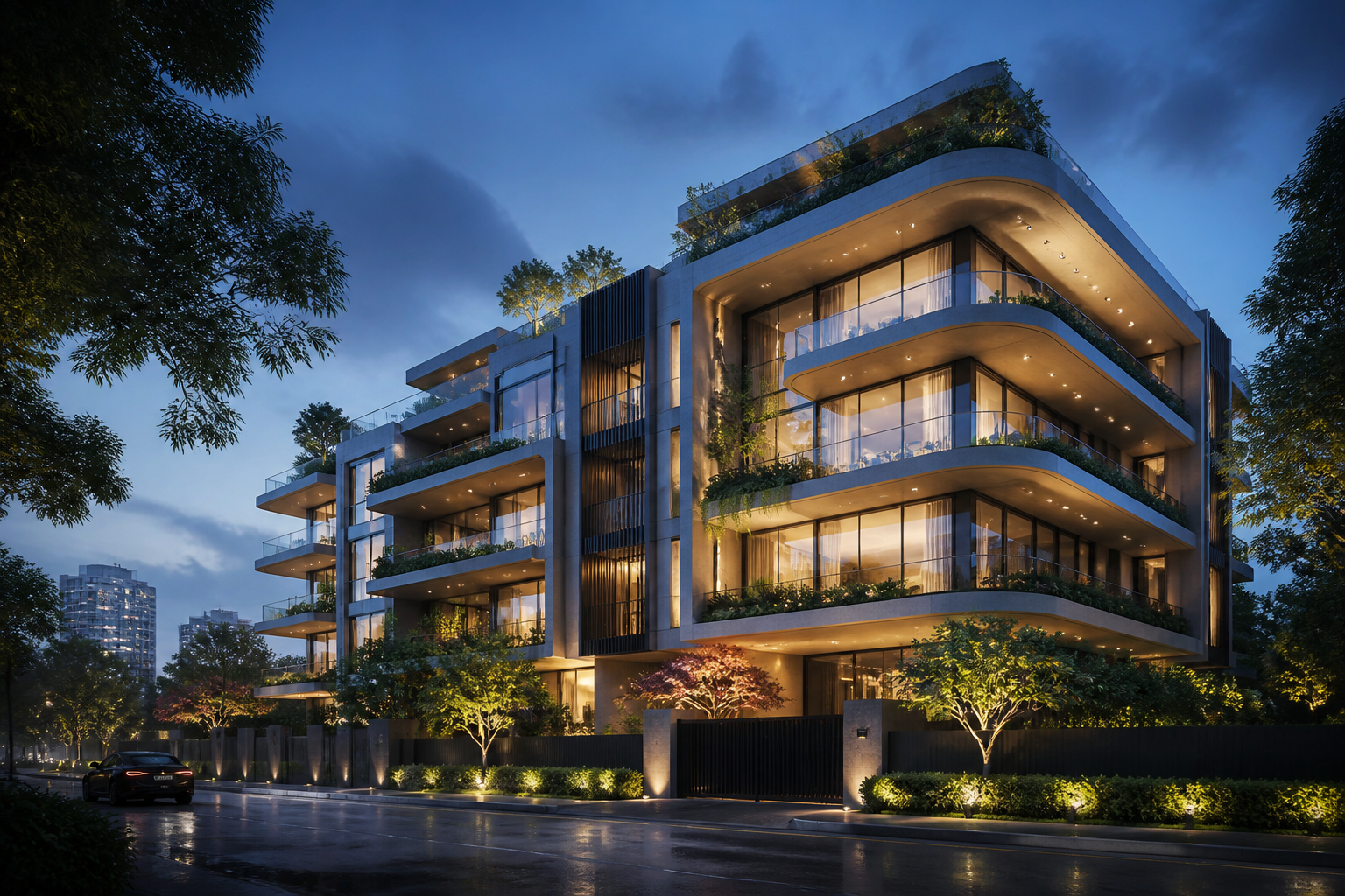 Exterior 3D visualisation of a contemporary Gurugram residence