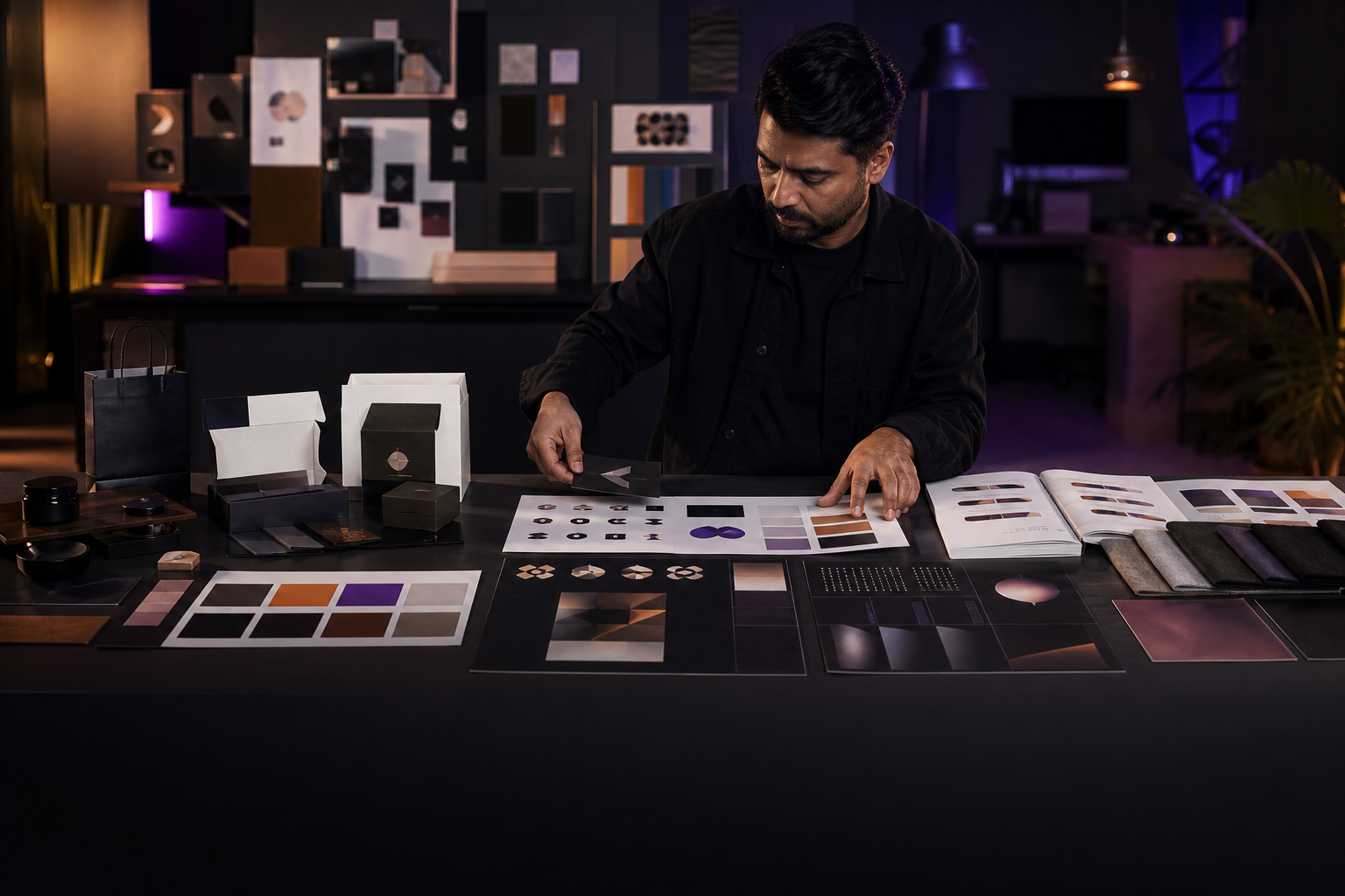 Indian brand designer developing a brand strategy and visual identity system