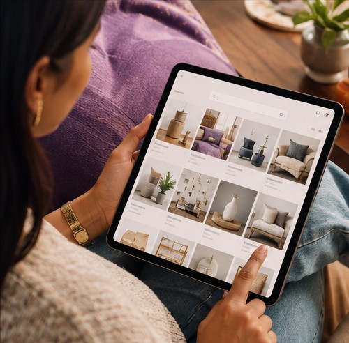 Customer discovering products on a tablet