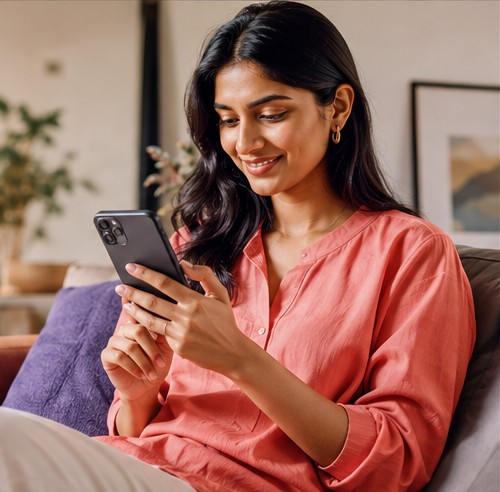 Customer shopping naturally on a mobile phone