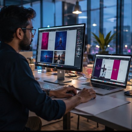 Digital campaign design on desktop screens