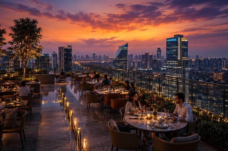Luxury rooftop hospitality experience overlooking Gurugram