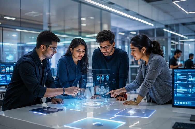 Indian technology team collaborating in a Gurugram innovation lab