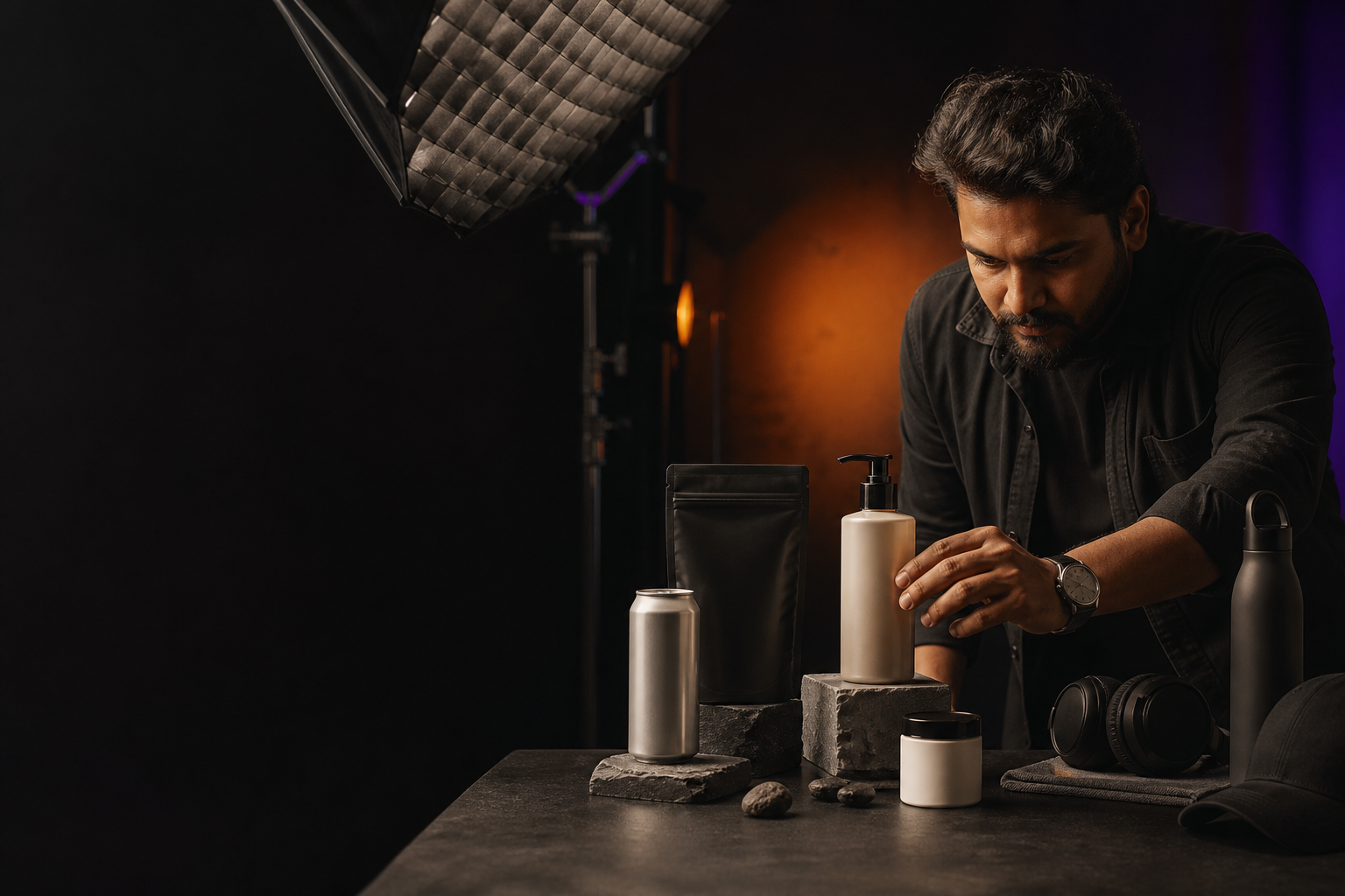 Indian art director styling consumer products for an advertising campaign