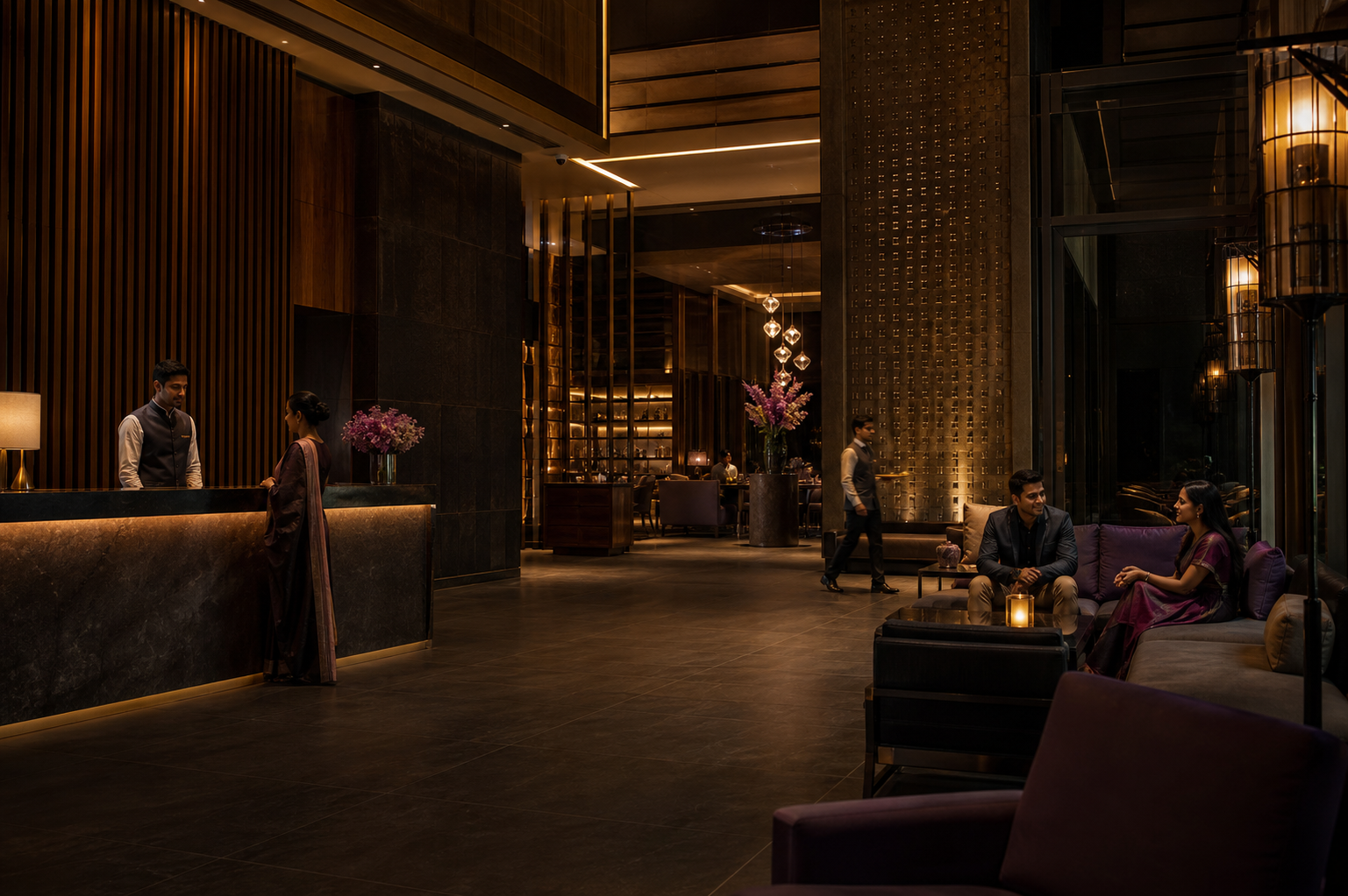 Luxury contemporary Indian hotel lobby and guest experience