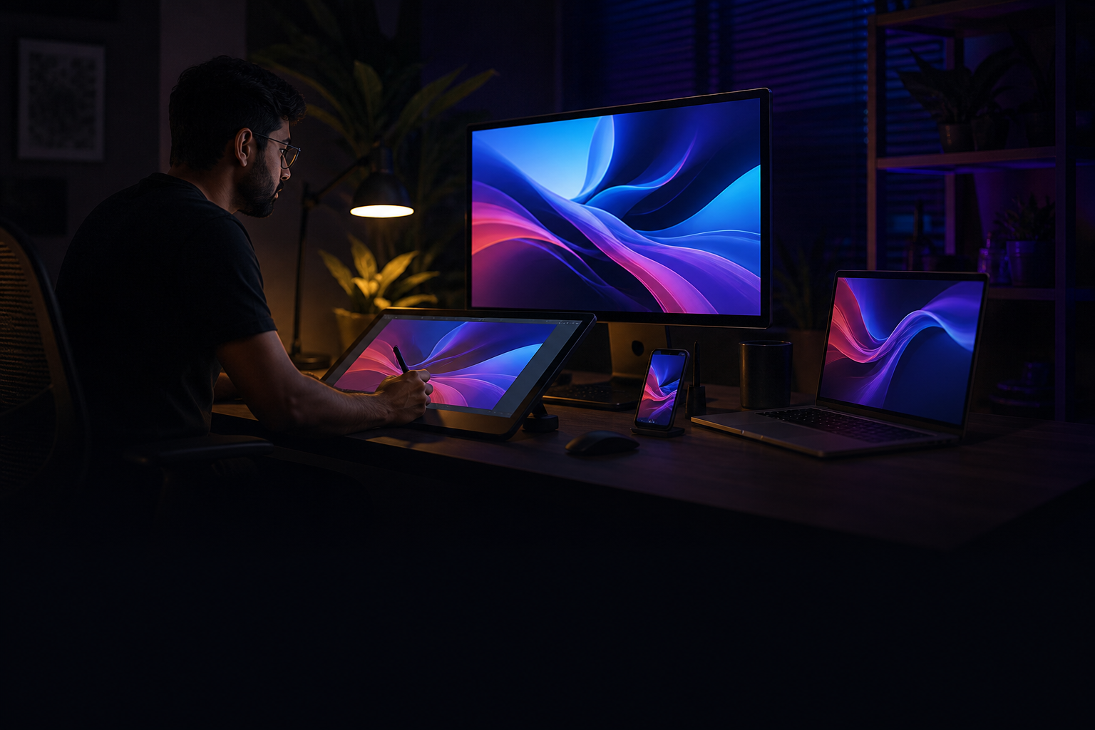 Indian digital designer creating responsive campaign artwork