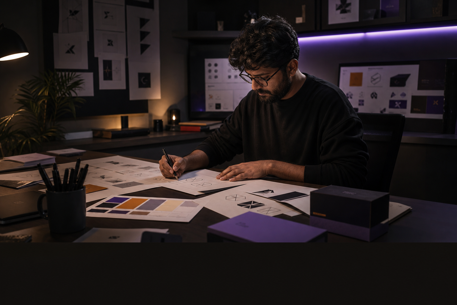 Indian identity designer crafting a visual identity system
