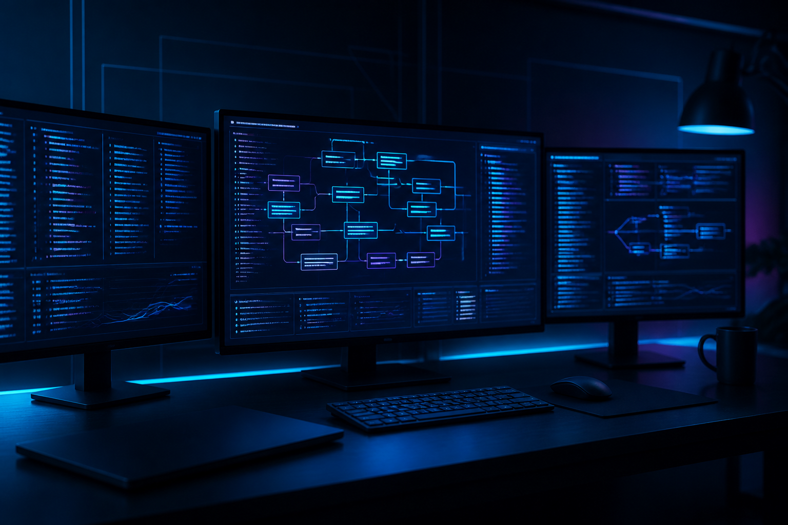 Custom website development and software architecture concept