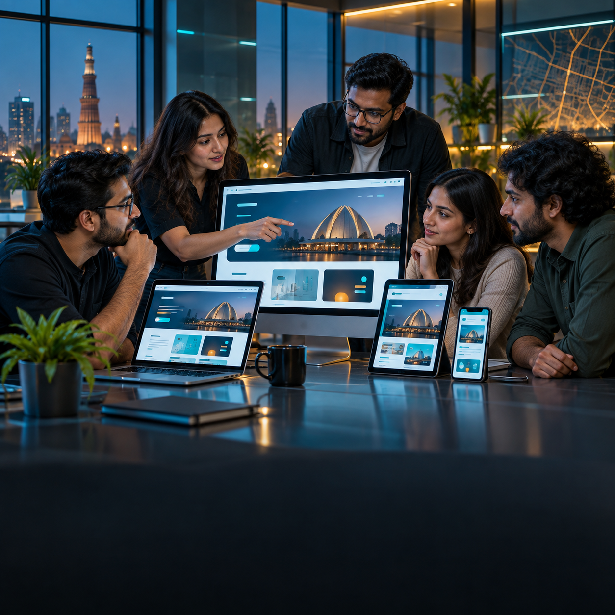 Connected marketing team collaborating