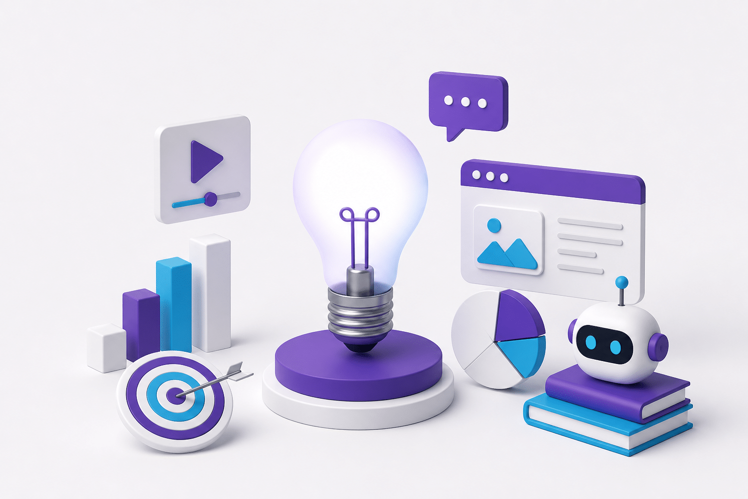 Minimal creative marketing illustration representing the top 10 creative agencies in India with AI, storytelling, analytics, and digital branding elements in Circuit Story brand colors.