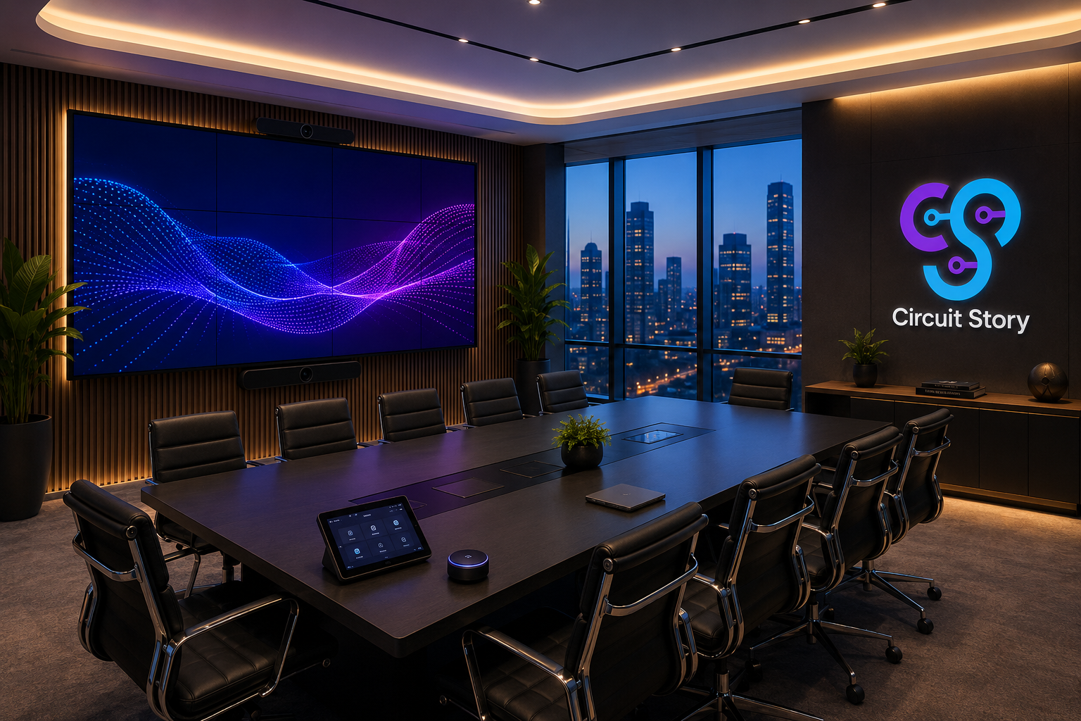 Modern corporate boardroom with advanced audio visual technology by a project AV agency in Gurgaon