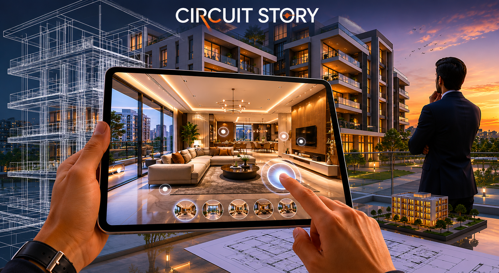 Real estate 3d walkthrough company in Gurgaon showcasing luxury apartment visualization, digital property walkthroughs, architectural blueprints, and immersive real estate marketing by Circuit Story.