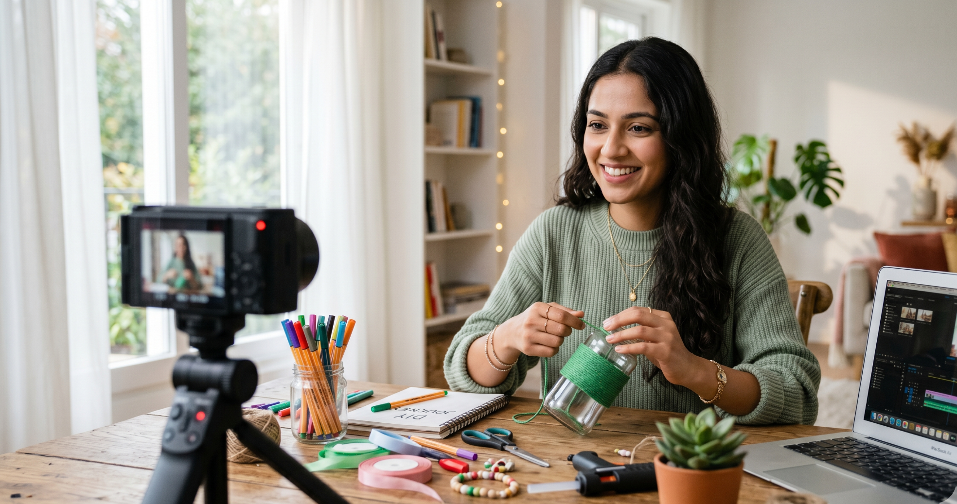 influencer marketing company in gurgaon creator recording diy craft video at home setup