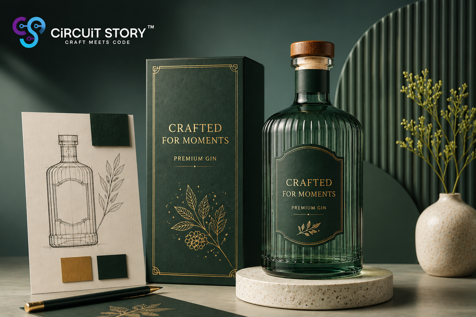 Premium alcohol bottle and packaging design concept showcasing elegant bottle structure, luxury label design, and brand-focused packaging created by an alcohol packaging design agency in Gurgaon.