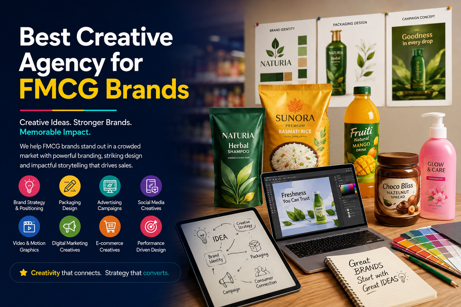 Best creative agency for FMCG brands offering branding, packaging and creative campaigns